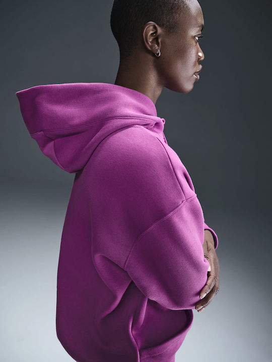 Long Women's Sweatshirt Hooded Fuchsia