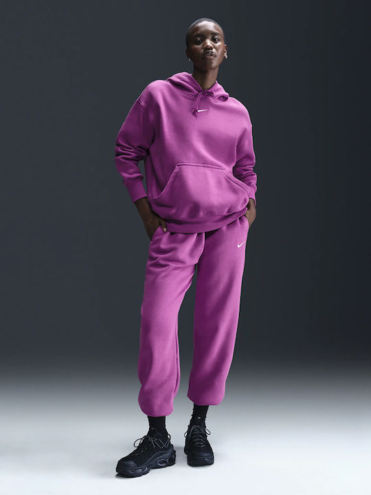 Long Women's Sweatshirt Hooded Fuchsia