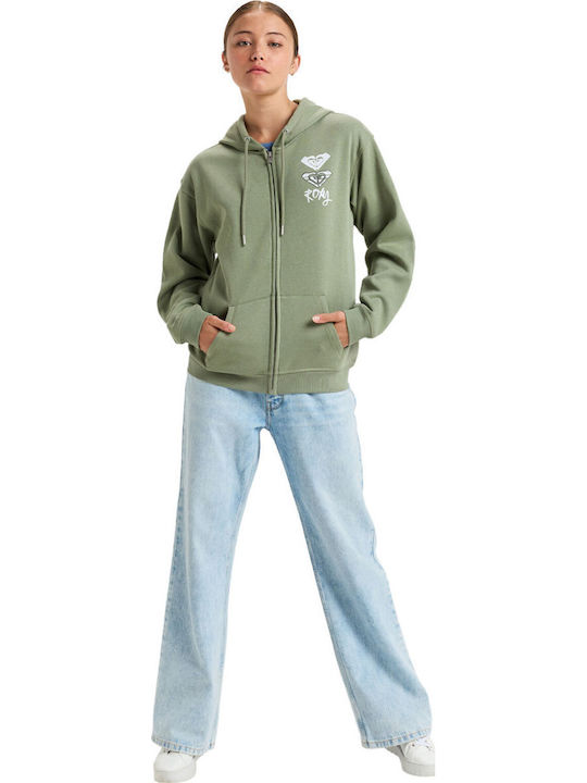 Surf Stoked Women's Sweatshirt Jacket Hooded Oil Green