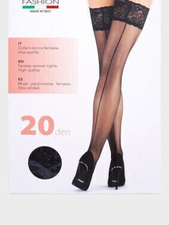 Ciorapi lungi dama 20 Den Black Cu dungi