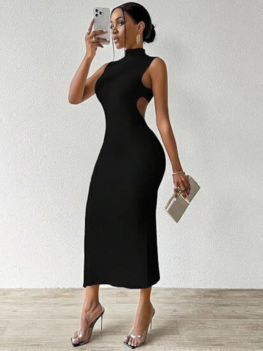 Maxi Evening Dress with Slit Black