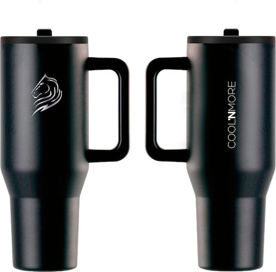 Cool'NMore Traveller Tumbler Handled Tumbler Thermos Stainless Steel BPA Free 1lt Obsidian Black with Straw and Handle
