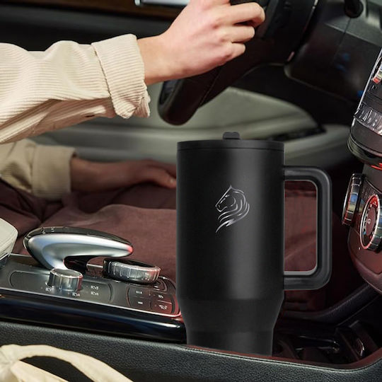 Cool'NMore Traveller Tumbler Handled Tumbler Thermos Stainless Steel BPA Free 1lt Obsidian Black with Straw and Handle