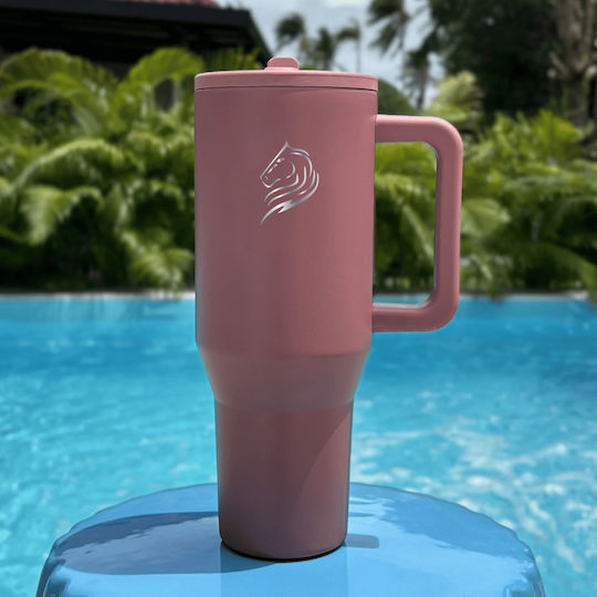 Cool'NMore Traveller Tumbler Handled Tumbler Thermos Stainless Steel BPA Free 1lt Smoke Pink with Straw and Handle 6523362