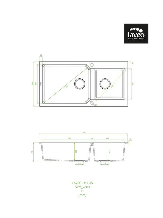 Laveo Drop-In Sink Synthetic Granite W97.5xD49.7cm White