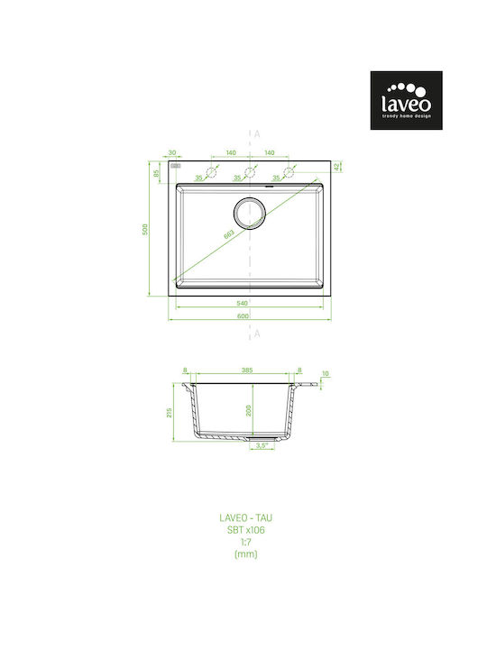 Laveo Drop-In Chiuvetă din Granit Sintetic L60xW50cm Alb