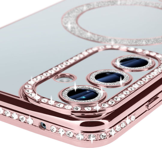 Avizar Diamond Case Samsung Galaxy A55 Magsafe Around Strass Rose Gold
