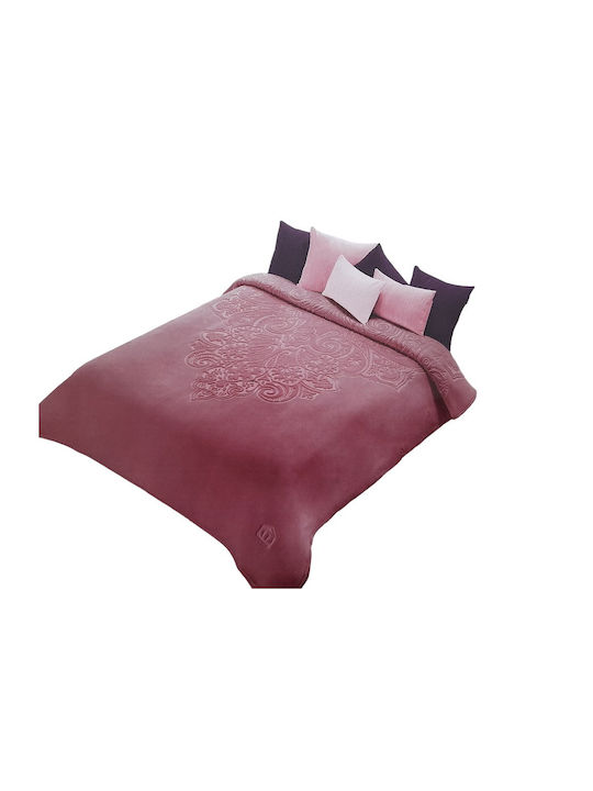 Manterol Casa Ανάγλυφη Polo Color G Plus Κουβέρτα Ισπανίας Βελουτέ Υπέρδιπλη 220x240εκ. Σάπιο Μήλο