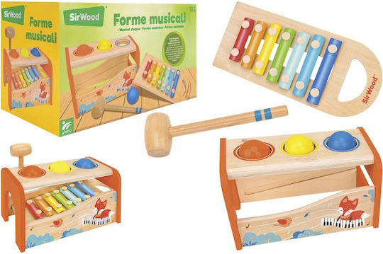 Xilofon din lemn educativ Globo Sirwood, forme, 18+ luni