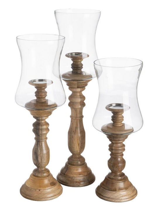 Candle Holder Natural Wood Crystal 20 X 20 X 57 Cm