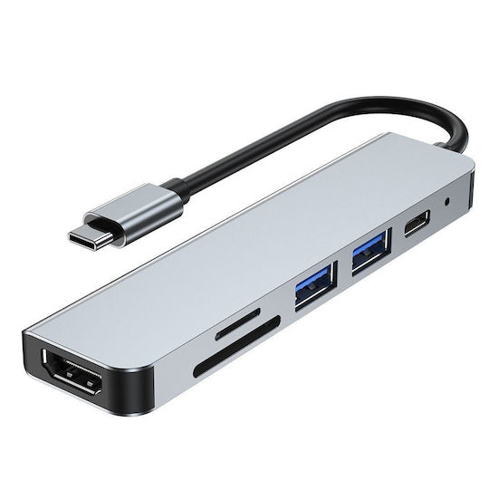 Tech-Protect V4 6in1 USB-C Docking Station με HDMI 4K PD Ethernet Γκρι