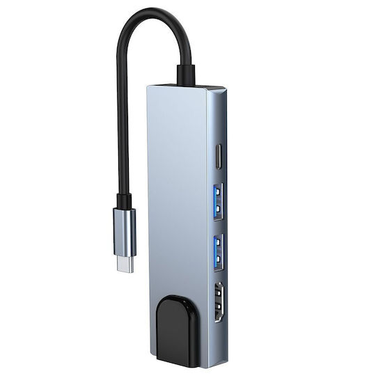 Tech-Protect V3 5in1 USB-C Докинг станция с HDMI 4K PD Етърнет и свързване 4 монитора Сив