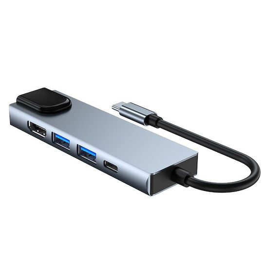 Tech-Protect V3 5in1 USB-C Докинг станция с HDMI 4K PD Етърнет и свързване 4 монитора Сив