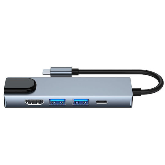 Tech-Protect V3 5in1 USB-C Докинг станция с HDMI 4K PD Етърнет и свързване 4 монитора Сив