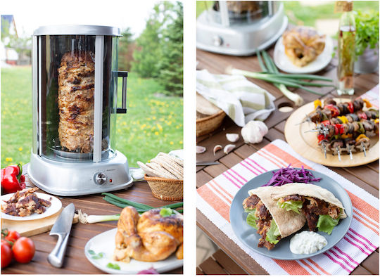 Rohnson R-2540 Настолна Вертикален Шиш 1800W с Капак и Регулируем Термостат 41x23см