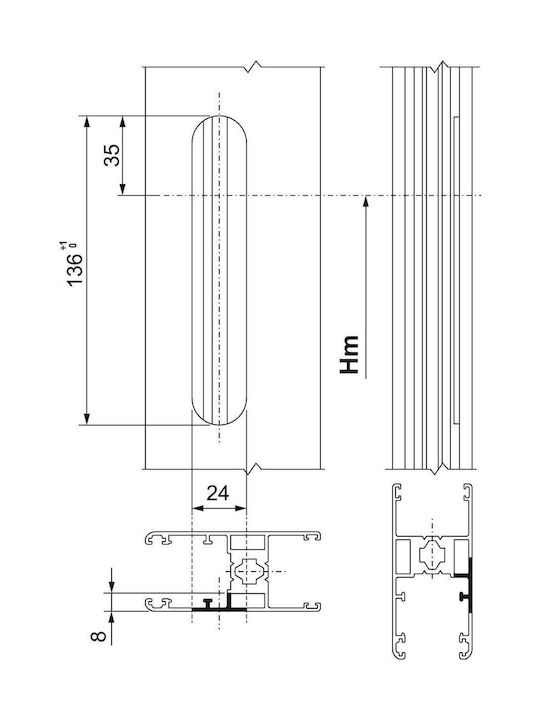 Плъзгаща се дръжка Giesse Flush Square Inline Slim 02765