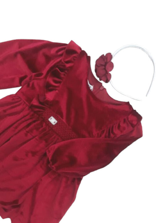 Kids Dress Long Sleeve Velvet Set with Accessories Burgundy
