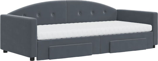 Sofa Bett Einzel mit Samt Grau mit Lattenrost für Matratzengröße 90x200cm