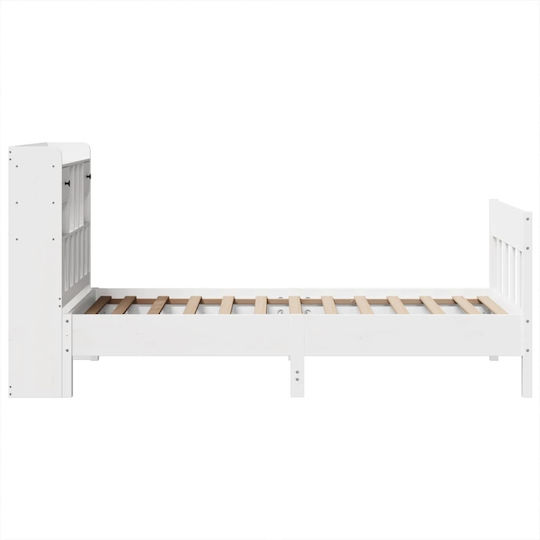 Einzelbett aus massivem Holz Weiß mit Lattenrost für Matratze 75x190cm