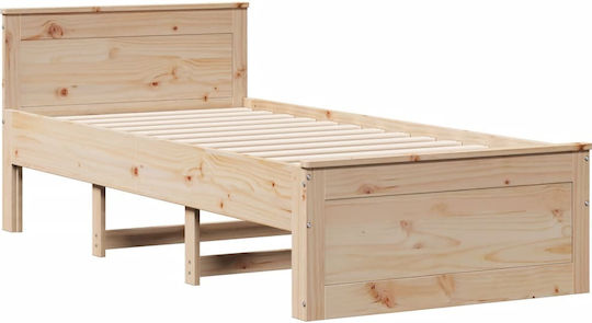 Single Bed Made of Solid Wood Brown with Slats for Mattress 75x190cm