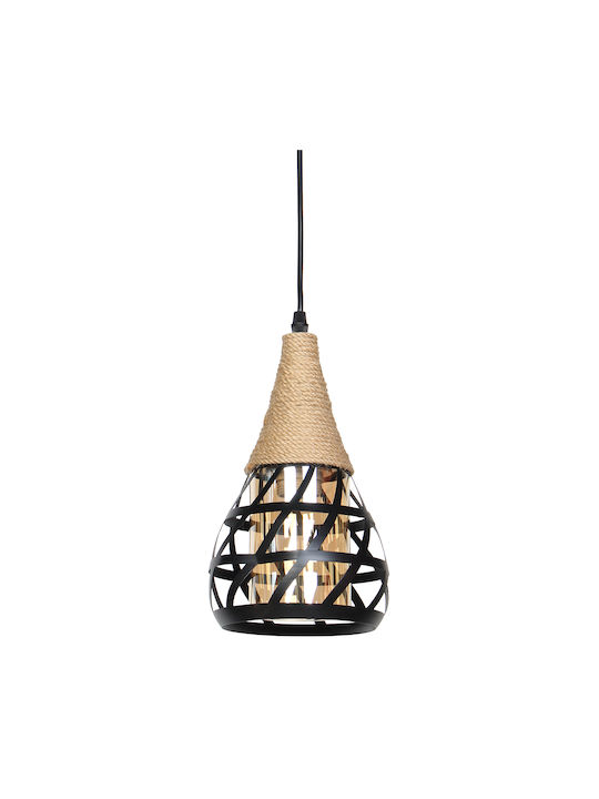 Keskor Pendant Light Black with Rope for Socket E27 16x16x26cm