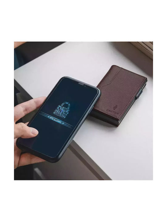Кожен Мъжки Портфейл За Карти С RFID Кафяв