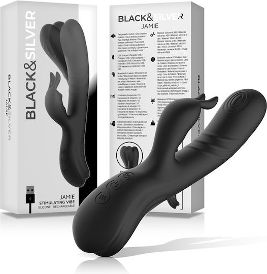 Black&silver Jamie Stimulator de iepure din silicon reîncărcabil Black