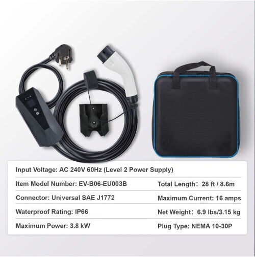 Vevor Portable Single Phase 3.7kW Charging Station with Built-in Cable Type 2 (EV-B06-EU003B)