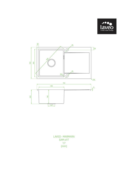 Laveo Ένθετος Νεροχύτης Inox Brushed Μ76xΠ44cm Χρυσός