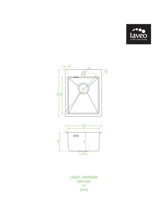 Laveo Drop-In Sink Inox Brushed W37.5xD48cm Gray