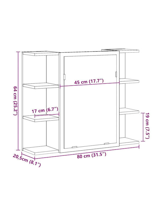 vidaXL Badezimmerspiegel aus Spanplatte mit Regal & Schrank 80x20.5cm Gray
