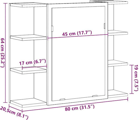 vidaXL Oglindă de Baie cu Raft & Dulap 80x20.5cm Gri