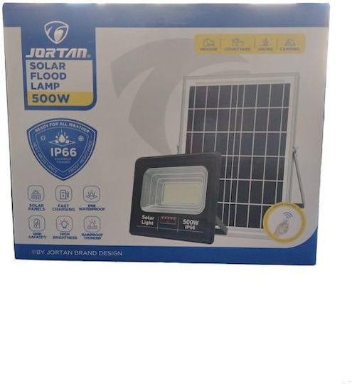 Jortan Waterproof Solar LED Floodlight 500W Cold White 6500K with Photocell and Remote Control IP66