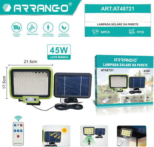 Arrango Ηλιακός Προβολέας LED 45W με Αισθητήρα Κίνησης, Φωτοκύτταρο και Τηλεχειριστήριο