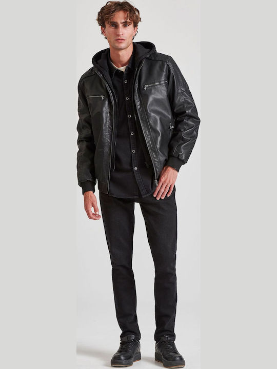 Faux Leather Jacket Biker Black