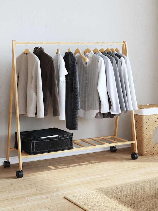 vidaXL Wheeled Floor Garment Rack made of Bamboo Telescopic Brown 106x34x106.5cm