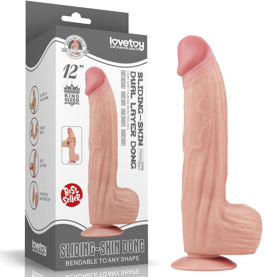 Lovetoy Dildo Dual Layer Sliding Dildo με Όρχεις και Βεντούζα Flesh 31cm