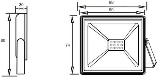 Gtv Στεγανός Προβολέας LED 10W Ψυχρό Λευκό 6400K IP65