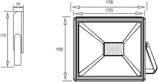 Gtv Στεγανός Προβολέας LED 50W Φυσικό Λευκό 4000K IP65