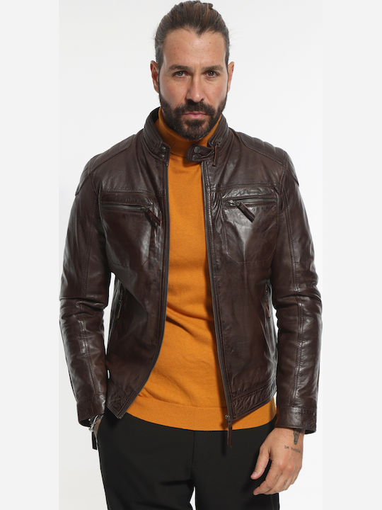 Leather Jacket Biker Brown