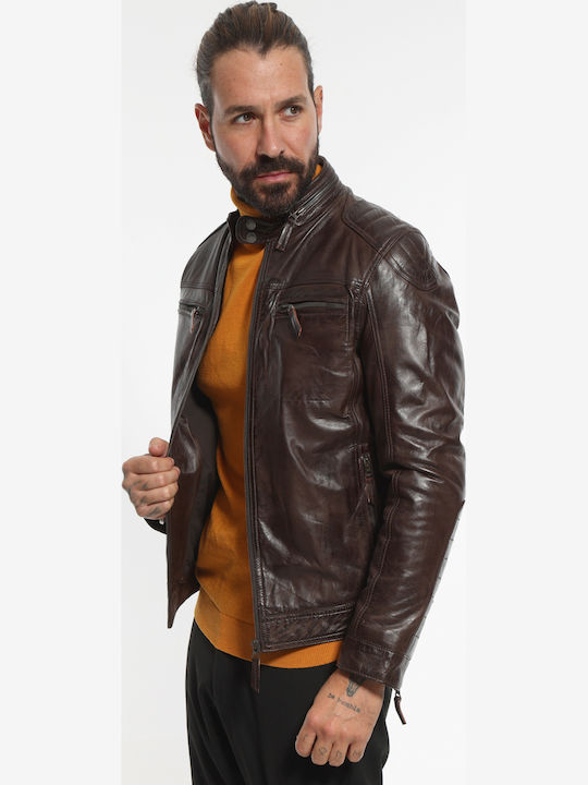 Leather Jacket Biker Brown