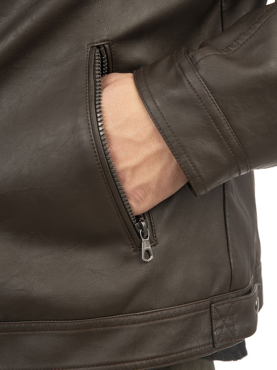 Faux Leather Jacket Dark Chocolate, Brown