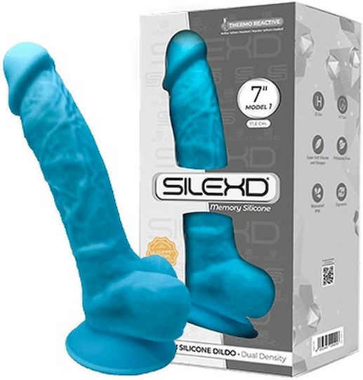 SilexD Dual Density Model 1 Ρεαλιστικό Dildo με Όρχεις και Βεντούζα Blue 17.5cm