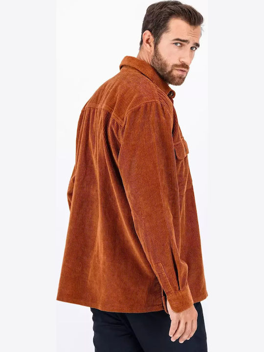 Langärmeliges Zeichenfolge Overshirt in Normale Passform Camel