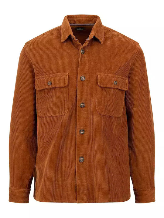 Langärmeliges Zeichenfolge Overshirt in Normale Passform Camel