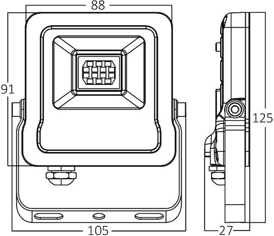 Braytron Waterproof LED Floodlight 10W Cold White 6500K IP65