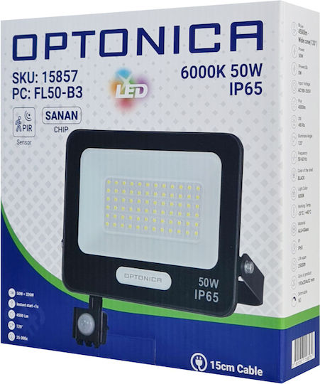 Optonica Στεγανός Προβολέας LED 50W Ψυχρό Λευκό 6000K με Αισθητήρα Κίνησης IP65