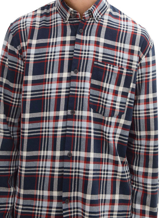 Long-sleeved Cotton Shirt Checked Navy Blue
