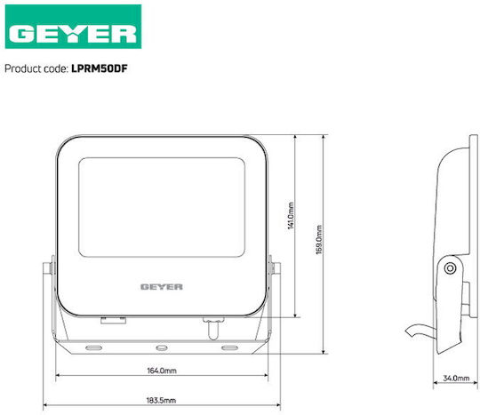 Geyer Waterproof LED Floodlight 50W Cold White 6500K IP65