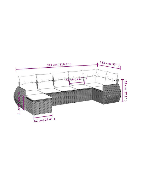 Corner Sofa Outdoor Rattan with Pillows 55x55cm